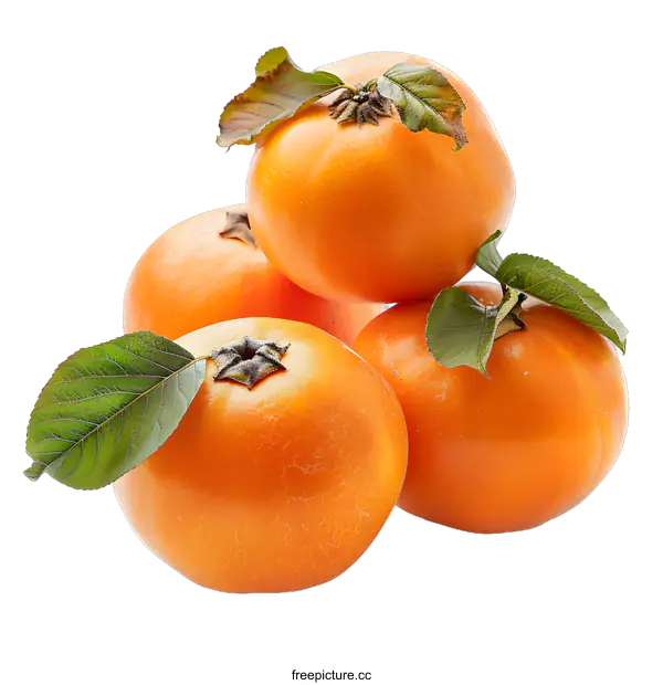 [Transparent Background PNG]Fresh persimmons with leaves