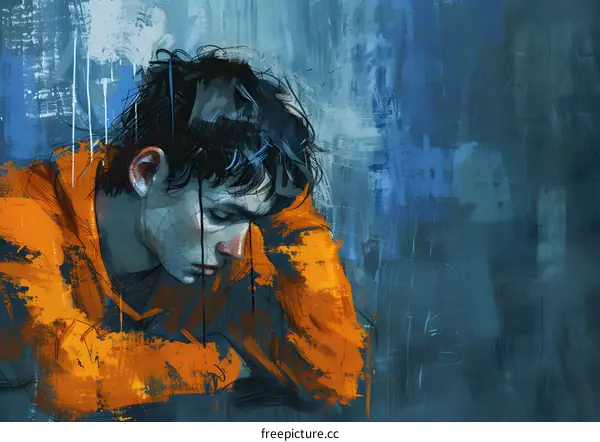 Portrait of a young man with a troubled expression on his face