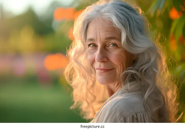 Portrait of a smiling elderly woman with gray hair