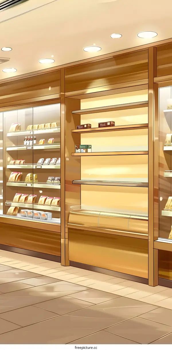 Empty Store Interior with Shelves and Counter