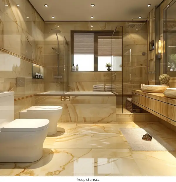 Luxury Modern Beige Marble Bathroom Design