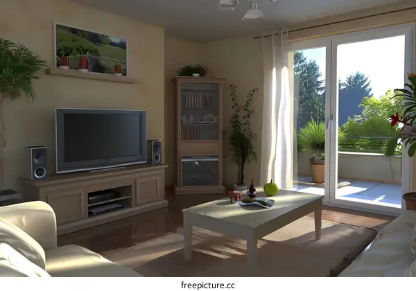 Modern Living Room Interior Design with Beige Walls and Wooden Furniture