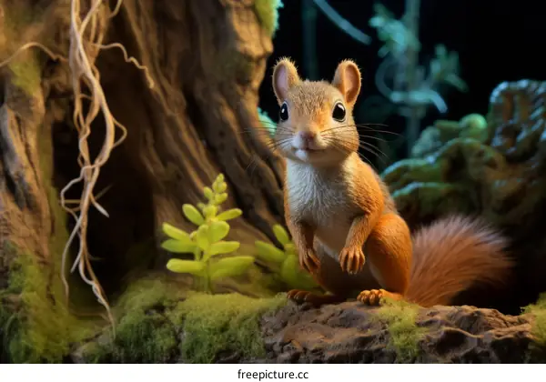A cute squirrel standing on a rock in the forest