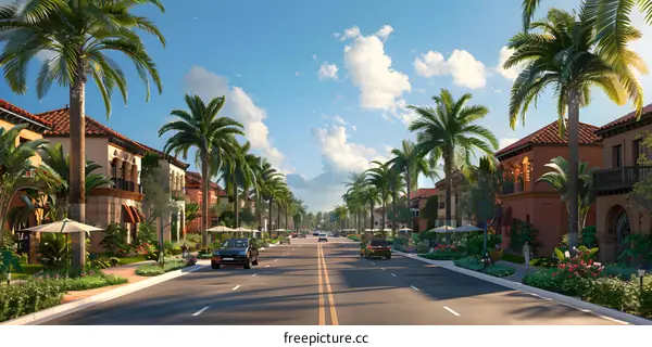 Palm Trees Line the Streets of a Sunny Neighborhood