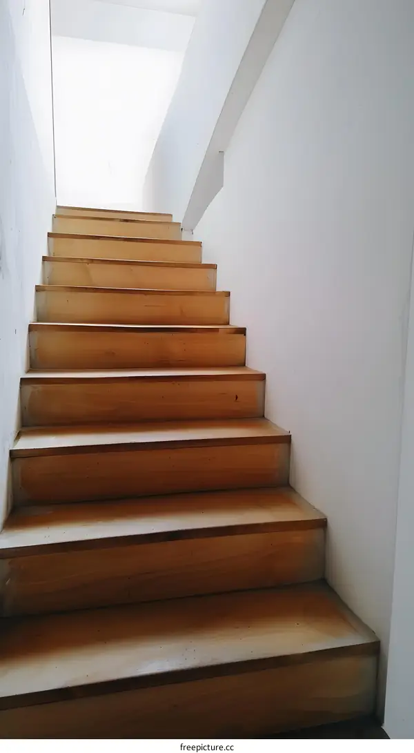 Wooden Stairs Leading Up to a White Wall