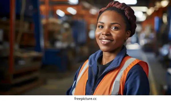 Portrait of a smiling young female worker in a warehouse