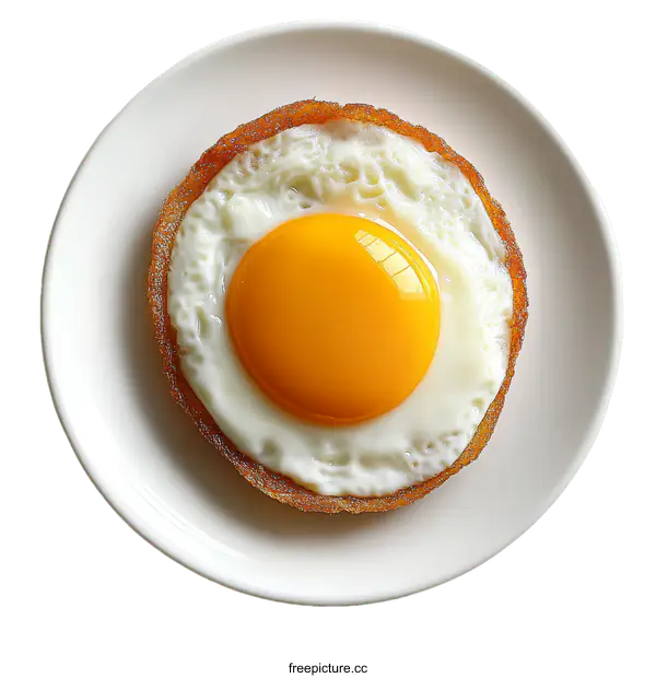 [Transparent Background PNG]Fried Egg on a Plate Close-up