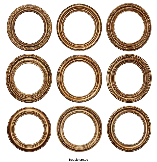 [Transparent Background PNG]Collection of Antique Gold Picture Frames