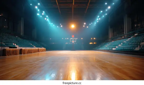 Empty Basketball Arena Under Spotlight