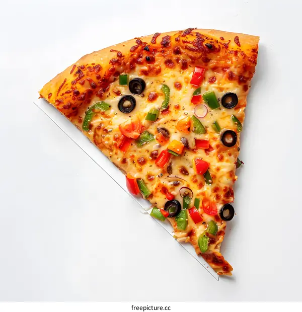Delicious Pizza Slice with Green Peppers and Black Olives
