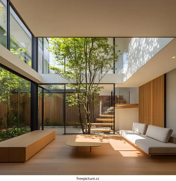 Modern Minimalist Home Interior Design With Tree And Wood