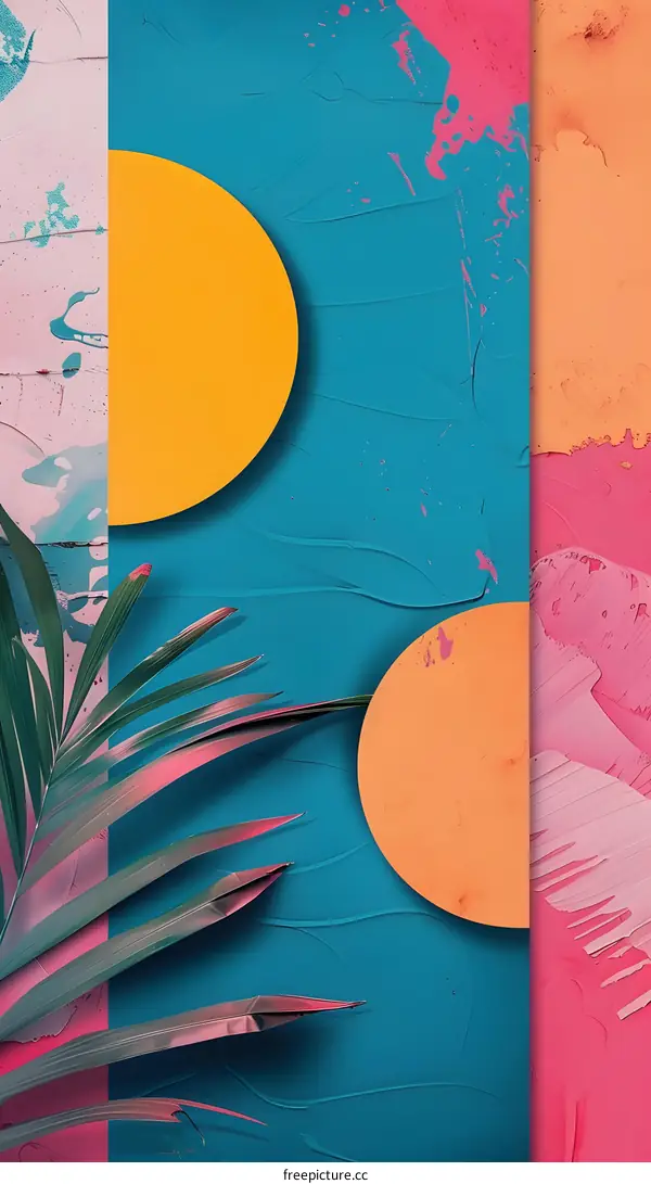 Summer Tropical Abstract Background with Palm Leaves and Circles