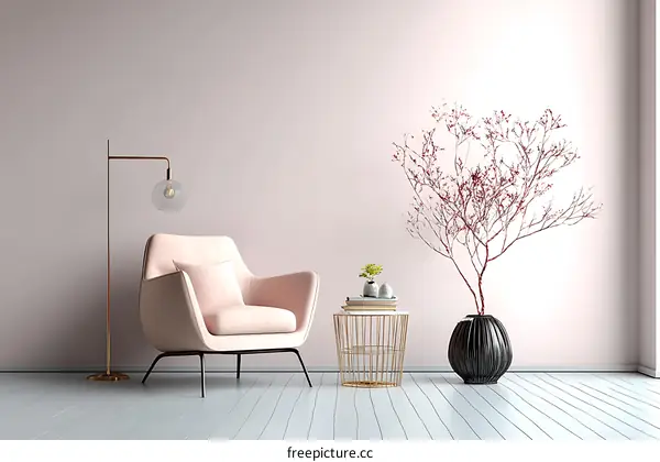 Modern Pink Living Room Interior Design Illustration