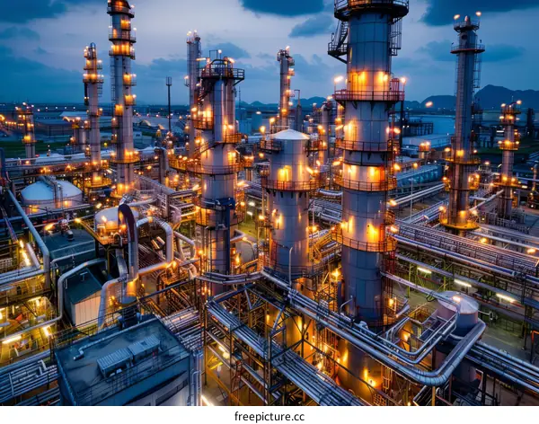 Oil refinery at night
