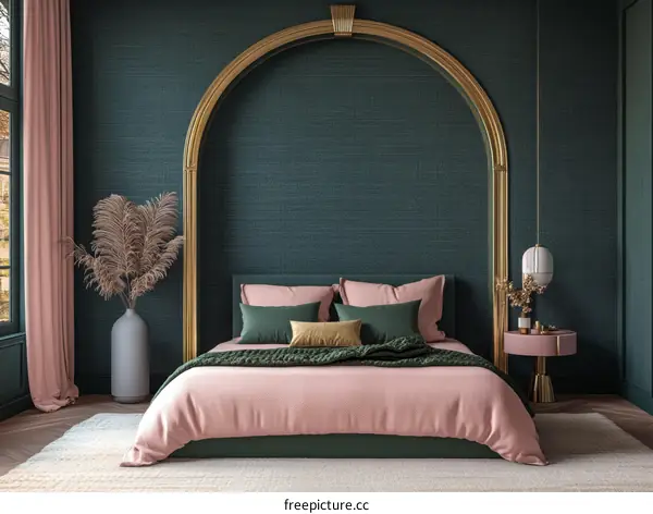 Elegant Bedroom Interior Design with Pink and Green Accents