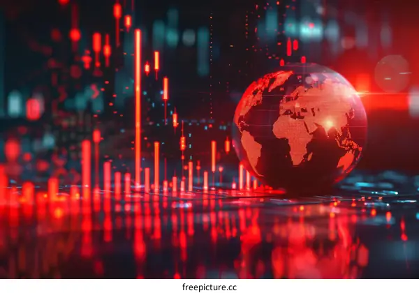 Red glowing globe with circuit board background