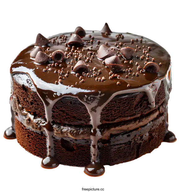 [Transparent Background PNG]A chocolate cake with chocolate frosting and chocolate chips on top