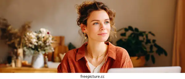 Thoughtful Woman in a Cozy Home Setting