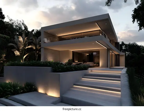 Modern House With Illuminated Stairs