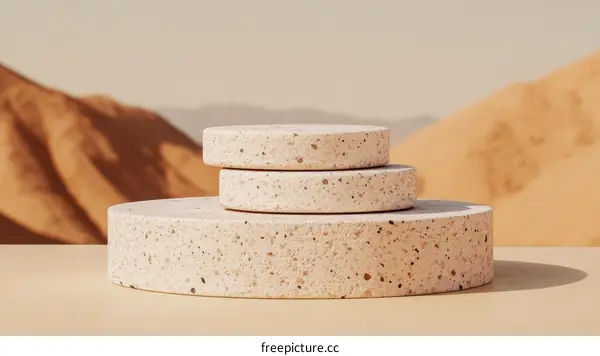 Beige Terrazzo Display Podiums in Desert Landscape
