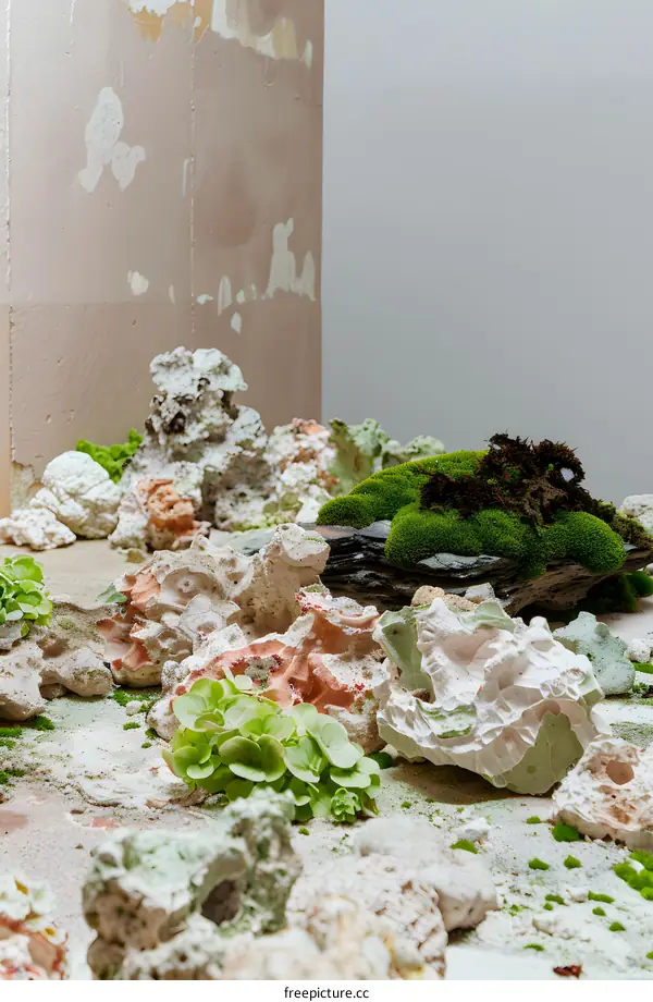 White and Green Decorative Rocks with Moss