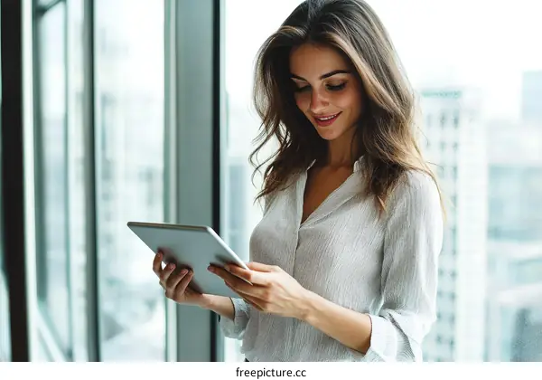 Business Woman Using Digital Tablet by the Window