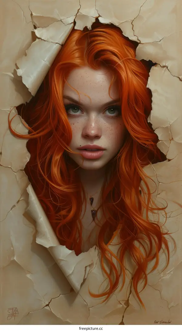 Redhead woman with freckles and green eyes