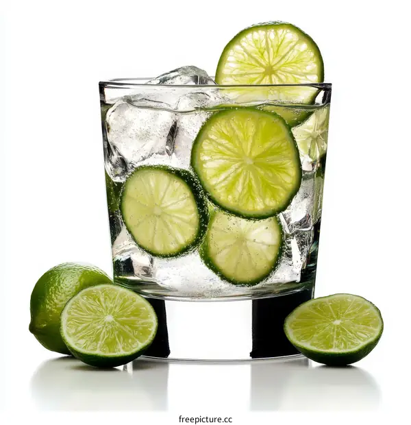 Refreshing Lime and Ice Drink in Glass