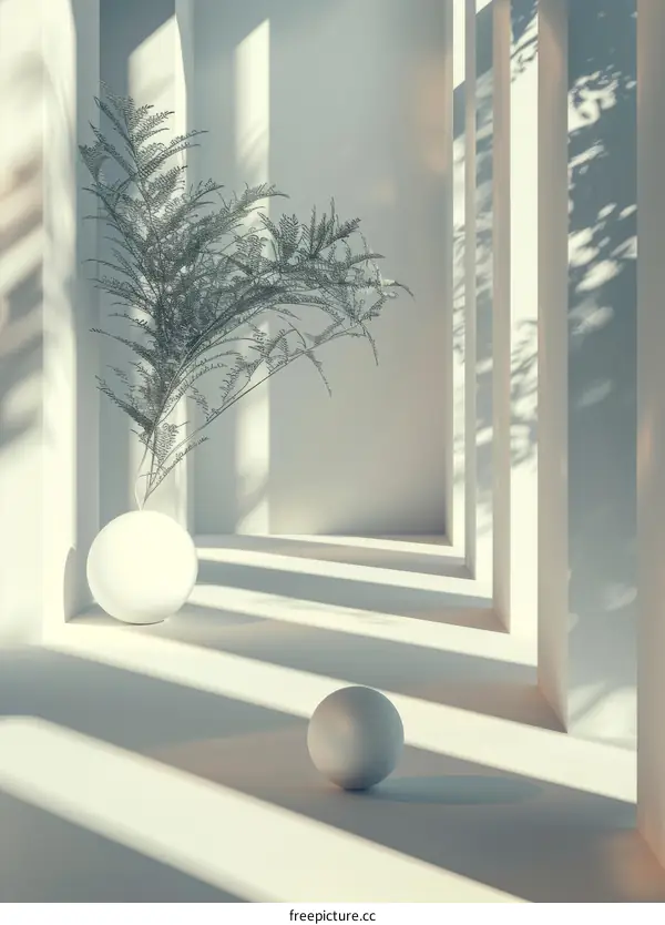 3D Rendering of a Minimalist Plant in a White Room