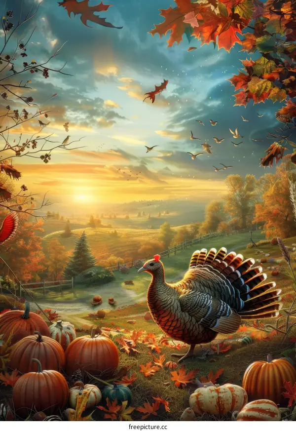 Autumn Harvest Thanksgiving Turkey Illustration