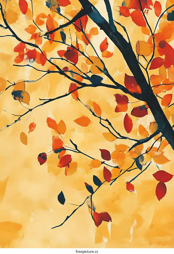 Autumn Tree Branch Art Painting