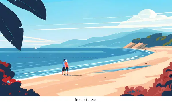 Two People Standing on the Beach Looking at the Ocean