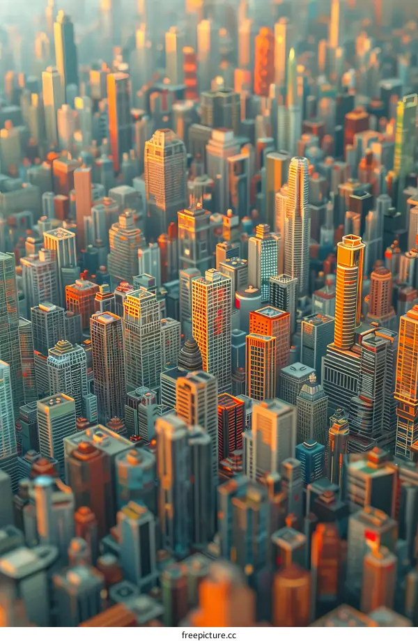 Pixelated Cityscape Illustration with Colorful Buildings