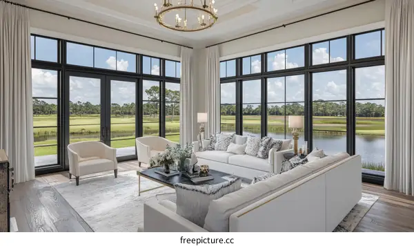 Modern Farmhouse Living Room with Large Windows
