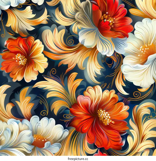 Red and White Floral Seamless Pattern