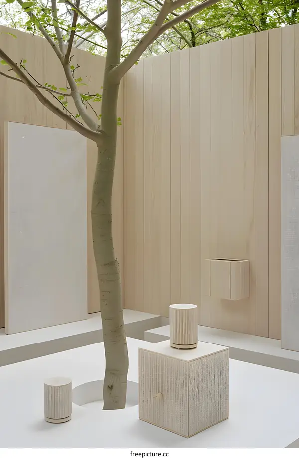 Minimalist Modern Wooden Interior Design with Tree