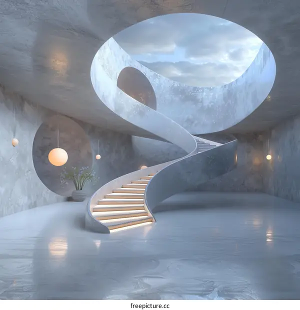 Modern Spiral Staircase in a Concrete Interior