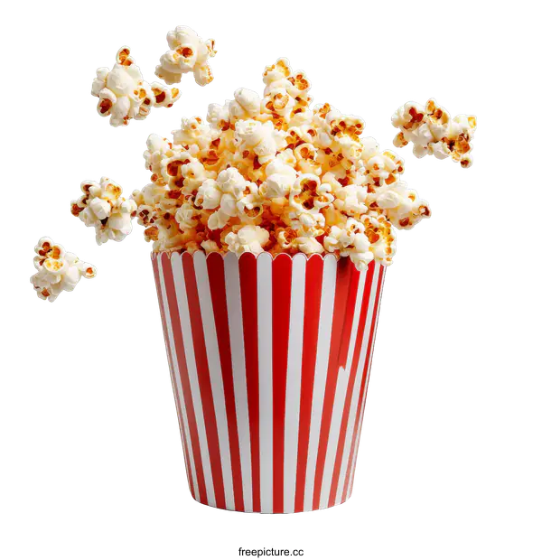 [Transparent Background PNG]Popcorn in a Striped Box against White Background
