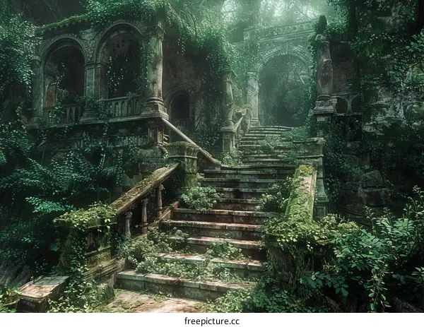 Overgrown Temple Ruins in a Tropical Rainforest