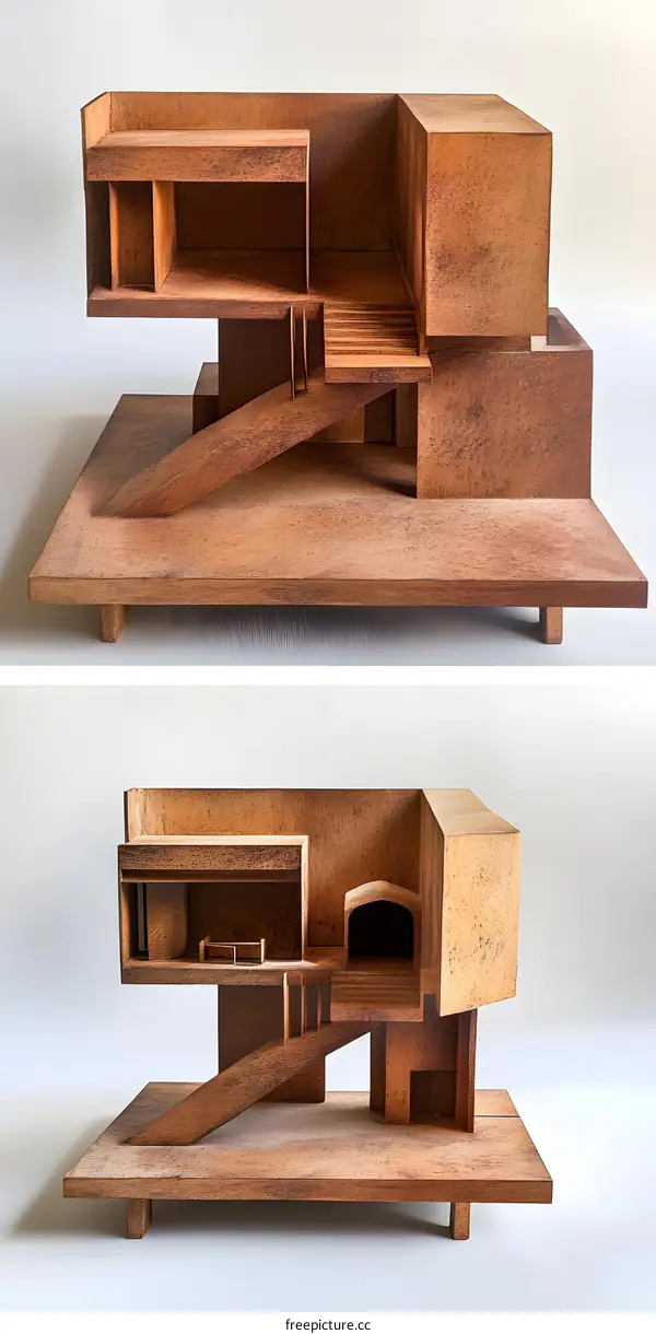 Architectural Model of Modern House with Open Floor Plan and Ramp