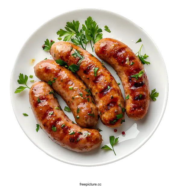 [Transparent Background PNG]Grilled Sausages on a Plate