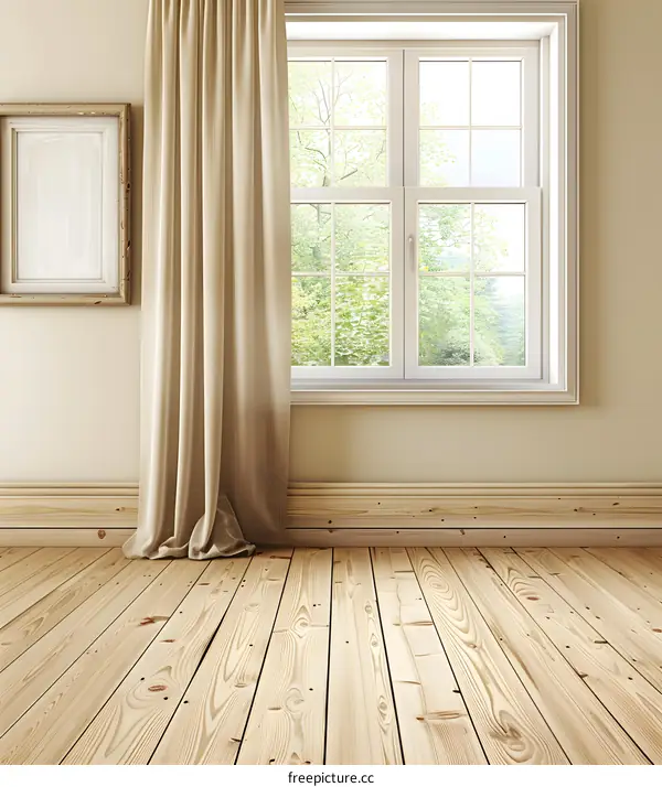 Empty Room with Wooden Floor and White Window