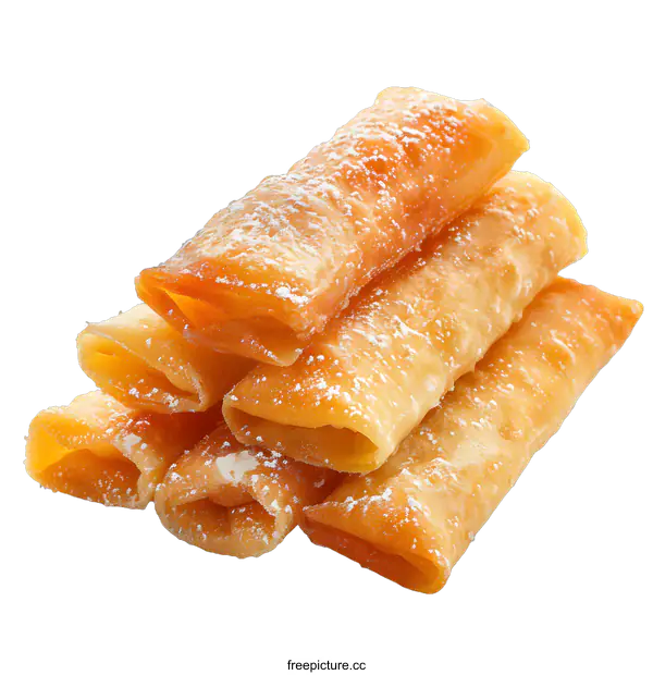 [Transparent Background PNG]Crispy Fried Dessert Rolls with Powdered Sugar