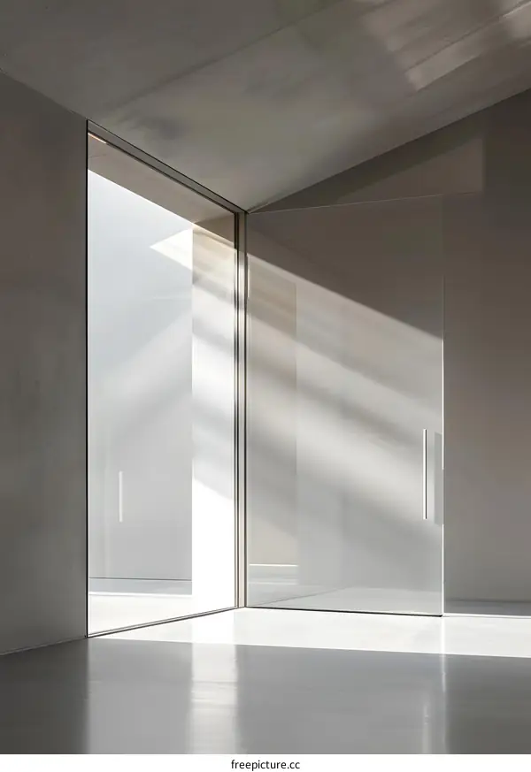 Modern Minimalist Interior Design With Glass Door and Concrete Wall