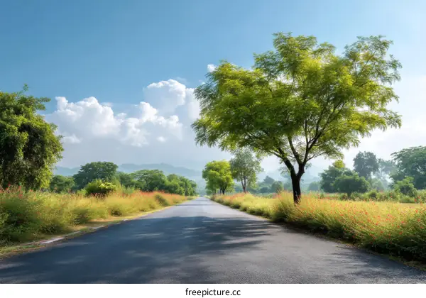 Country Road Landscape in Sunny Morning Light