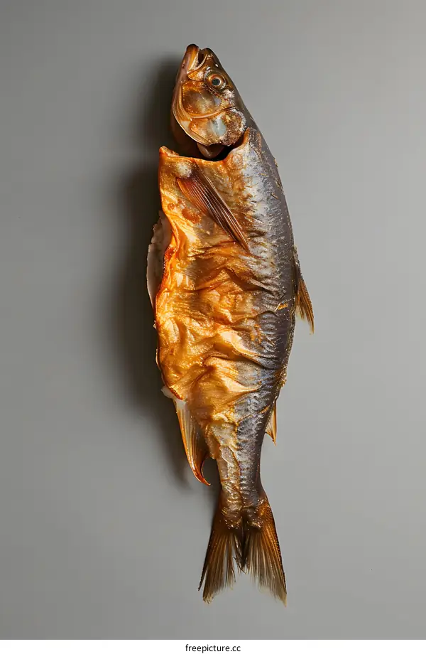 smoked fish on a gray background