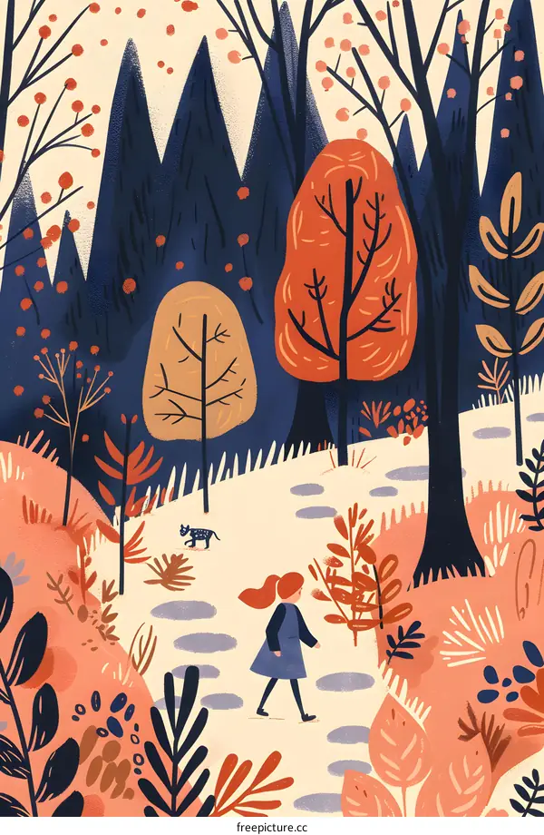 Girl Walking Through Autumn Forest