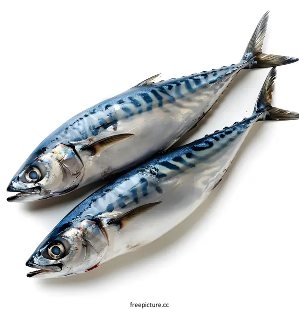 Two Fresh Mackerel on White Background