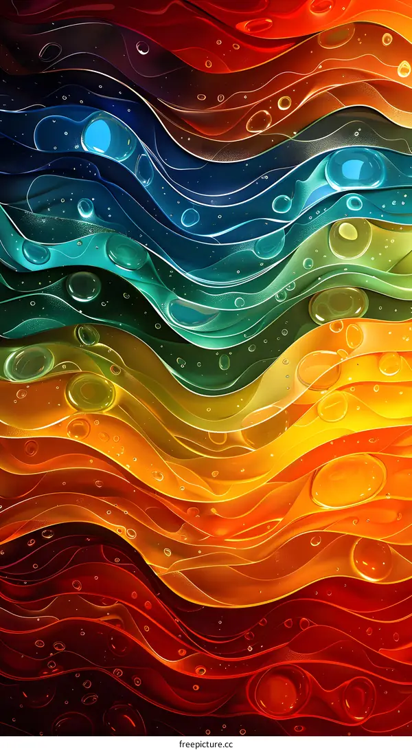 Colorful abstract waves and bubbles background