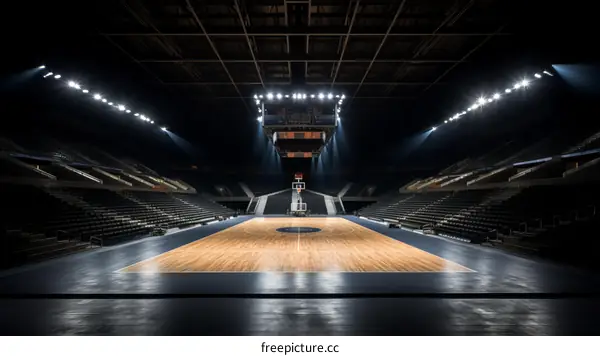 Basketball Court in Dark Arena